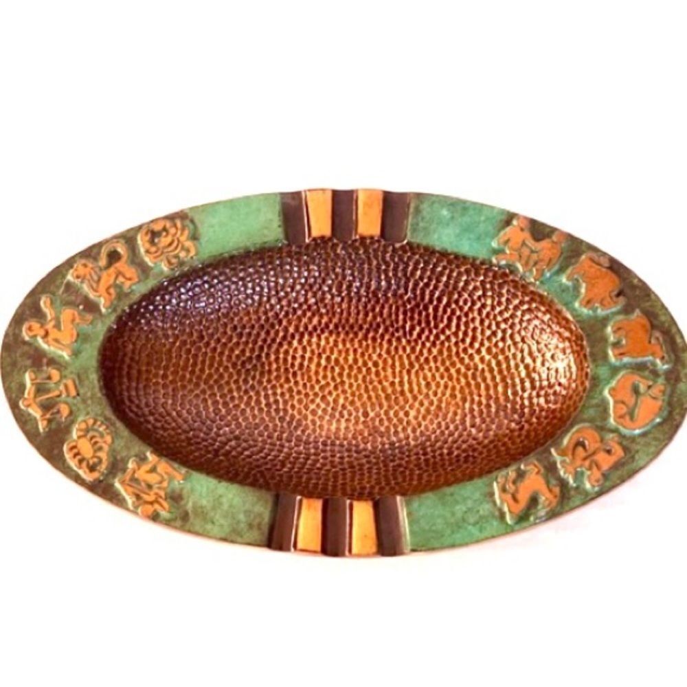 Vintage Oppenheim 1865 Brass ZODIAC Ashtray Oval Green UNIQUE Astrological Dish